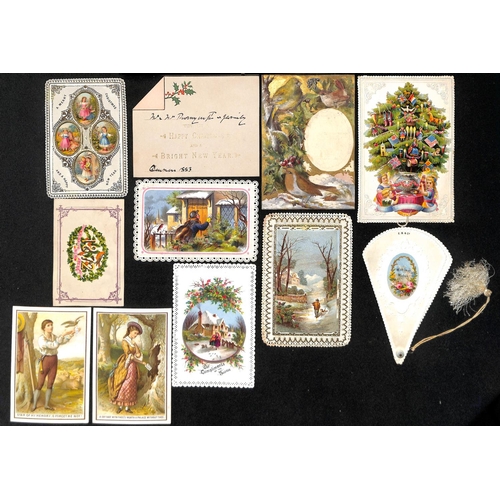 553 - Victorian and a few Edwardian Christmas cards (50) including novelty types, cards depicting ships in... 