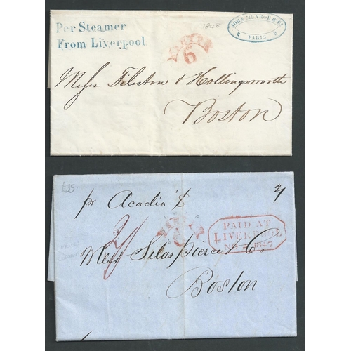 574 - 1826-54 Entire letters from Liverpool, to USA (4), Canada or Argentina, two ship letters prepaid 8d ... 