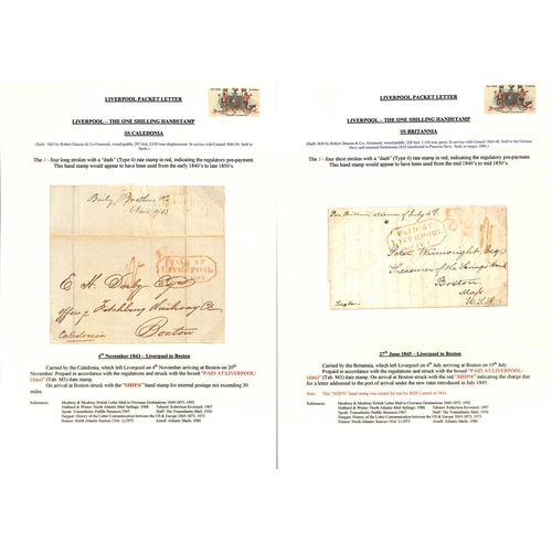 582 - 1842-48 Entire letters from Liverpool to USA sent by Cunard Packet, all prepaid the 1/- packet rate,... 