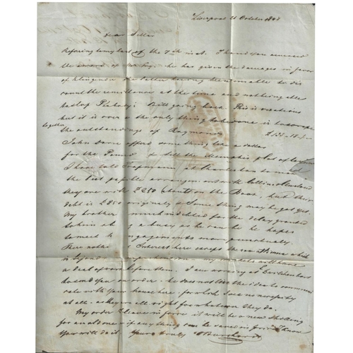 586 - Retaliatory Rate. 1848 (Oct 21) Entire letter from Liverpool to New Orleans prepaid 1/-, carried on ... 