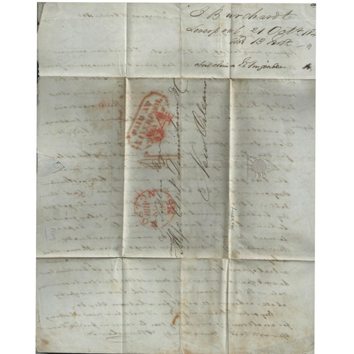 586 - Retaliatory Rate. 1848 (Oct 21) Entire letter from Liverpool to New Orleans prepaid 1/-, carried on ... 