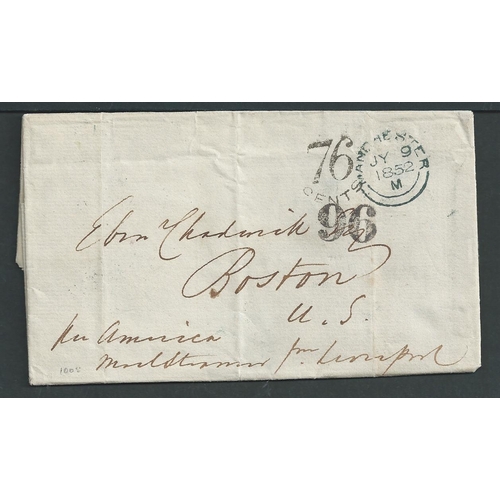 588 - 1852-56 Unpaid packet letters from Liverpool to the USA comprising single, double and quadruple rate... 