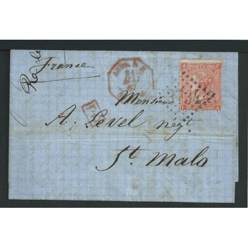 611 - St. Malo. 1867 (May 31) Entire letter from Jersey to St. Malo franked 1866 4d plate 8 cancelled larg... 