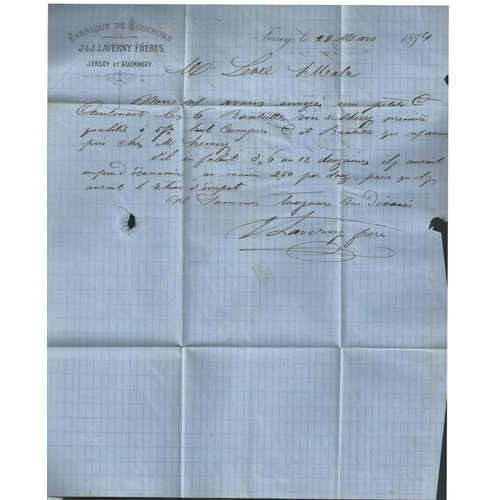 612 - St. Malo. 1874 (Mar 28) Entire letter from Jersey to St. Malo franked 1d red plate 148 strip of thre... 