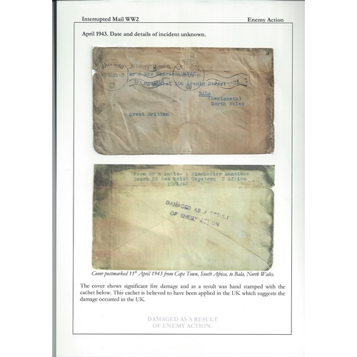 661 - 1943 Cover from Cape Town to Wales, a little scorched and soiled and the stamps washed off, and a st... 