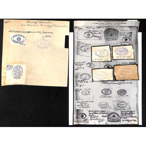 682 - c.1903-59 Official franking handstamps, hand drawn essays (3) and proof impressions (28) on (or remo... 