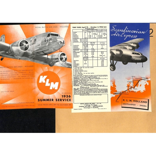 72 - Netherlands / Sweden. 1930-38 KLM Scandinavian Air Express Service advertising leaflets with time-ta... 