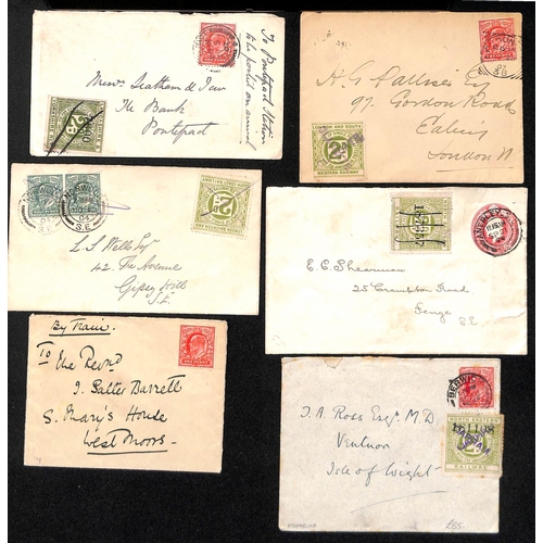 727 - 1902-04 Commercial covers with 2d railway stamps and 1d postage, including London & South Western Ra... 