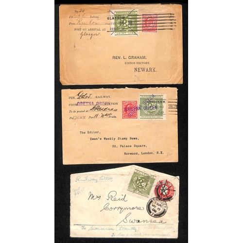 742 - 1905-12 Covers with 1d envelope bearing Caledonian Railway 2d stamp (folded over edge) tied by Swans... 