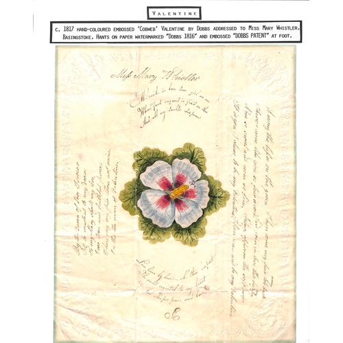 778 - c.1816 Valentine lettersheet, central handpainted flower design cut into a 