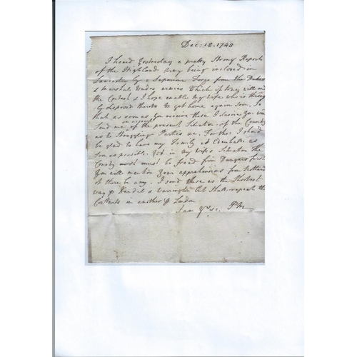 799 - Cumberland / Jacobite Rebellion. 1745 (Dec 18) Entire letter from Sir Philip Musgrave (MP for Westmo... 