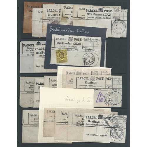 801 - Parcel Post. 1902-21 Parcel Post labels (20), mainly St. Leonards-on Sea offices (8, with Marina, Ki... 