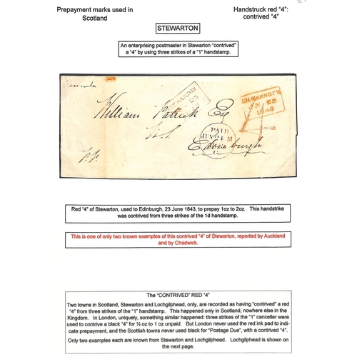 816 - Stewarton. 1843 (Jan 23) Entire from Stewarton to Edinburgh, over 1oz weight, prepaid 4d in cash wit... 