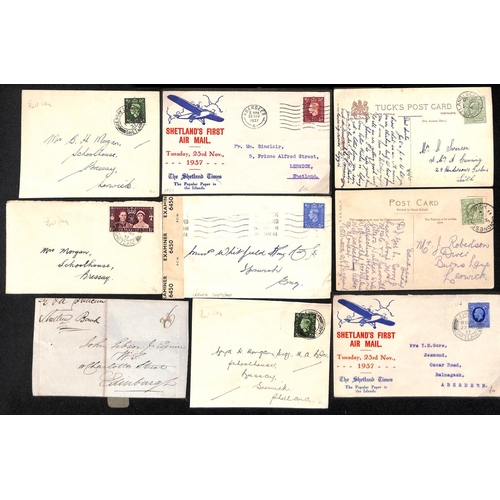 823 - Shetlands. 1827-1972 Covers, postcards and parcel tags including 1851 