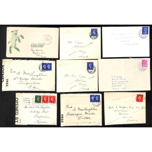 823 - Shetlands. 1827-1972 Covers, postcards and parcel tags including 1851 