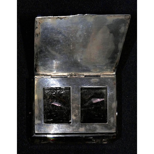 826 - Silver / Glass. Heavy cut glass two compartment stamp box with silver top and lid, marked 