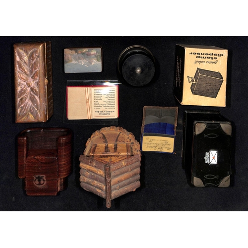 847 - Wood, Leather, etc. Various boxes, mainly wood or leather with various European tourist wares includ... 