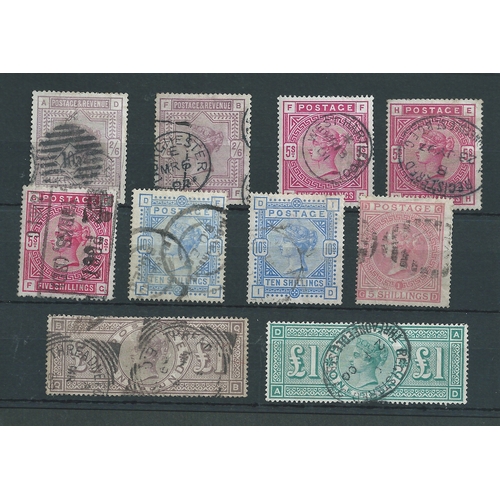 368 - 1867-1900 Selection comprising 1865 Maltese Cross 5/- plate 1 (light crease); 1883-84 2/6 (2), 5/- (... 