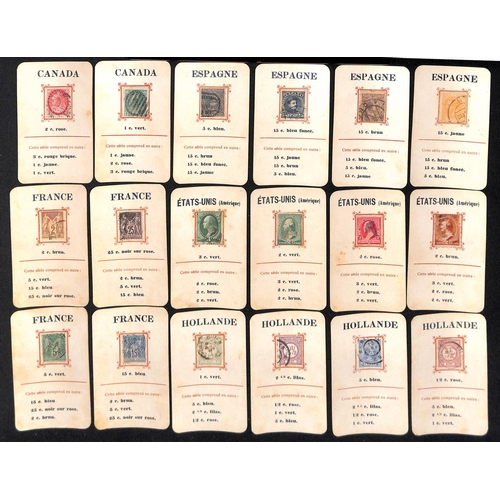 858 - c.1900 Card game, each card bearing a real stamp, four differing stamp cards for each of the fourtee... 