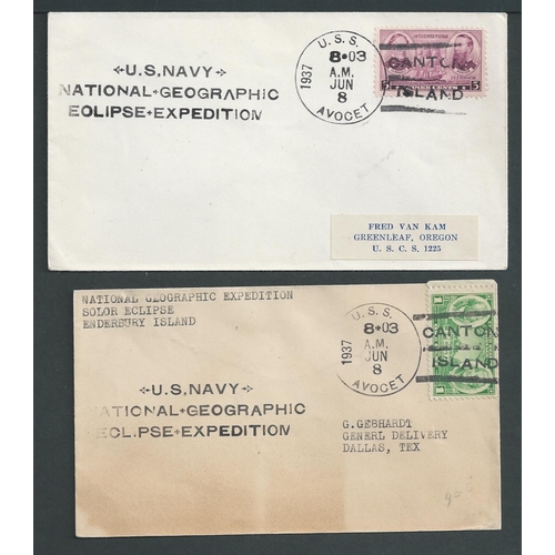 900 - Pacific Islands - 1937 Solar Eclipse Expedition. 1937 Covers with US stamps cancelled by 