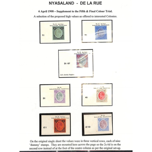 932 - Fifth Colour Scheme, supplementary sheet, Nyasaland type 1d trials in colours proposed for 1/- - ... 