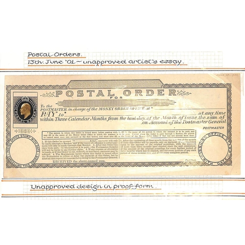 935 - 1901 KEVII Colonial Key Plate Postal Order essay, printed design on thin card, the Poundage stamp wi... 