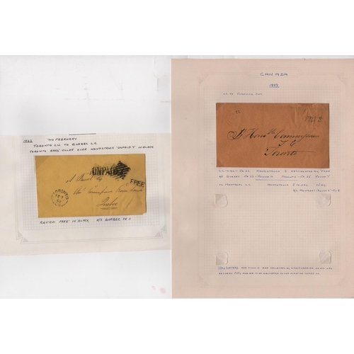 983 - 1857-78 Stampless covers all sent free of charge comprising 1857 cover sent from Montreal to Quebec ... 