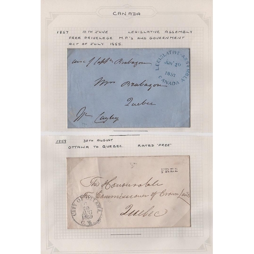 983 - 1857-78 Stampless covers all sent free of charge comprising 1857 cover sent from Montreal to Quebec ... 