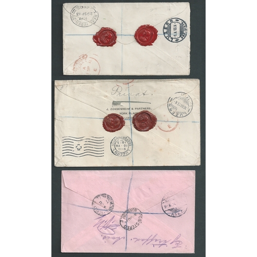 415 - 1910-14 Registered covers franked single QV 1892 4½d, unusual late commercial uses to Switzerla... 