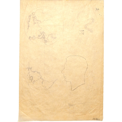 492 - 1949 U.P.U Anniversary, preliminary artists sketches in pencil on tracing paper by Mary Adshead, com... 