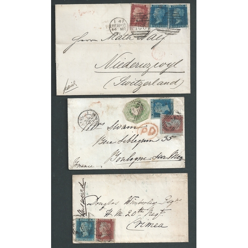 543 - 1851-78 Covers and entire letters addressed abroad including 1851 cover from Middlesborough to Franc... 