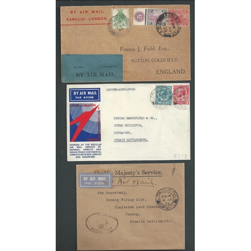 114 - 1929-39 Covers including 1929 Kuala Lumpur to London first flight via Karachi; 1934 stampless O.H.M.... 