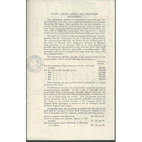 123 - 1931 (March) Imperial Airways first London to East Africa service, printed Air Ministry agreement fo... 