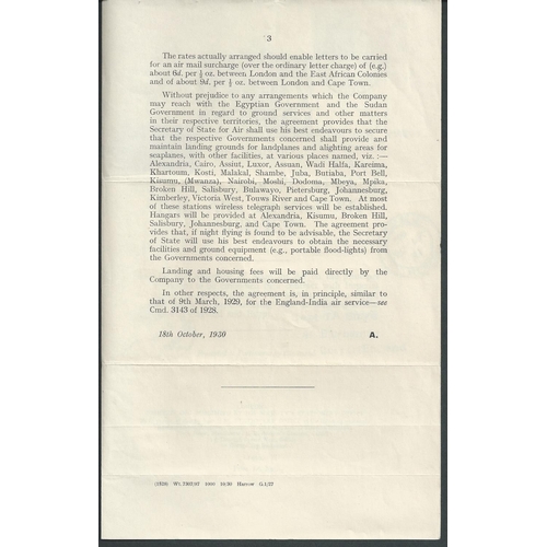 123 - 1931 (March) Imperial Airways first London to East Africa service, printed Air Ministry agreement fo... 