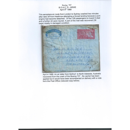 200 - G.B / Australia. 1968 (Apr 5/6) G.B 9d Air letters to Adelaide, both with a little fire damage, one ... 