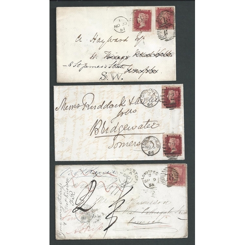 341 - 1857-74 Covers franked by 1d reds, various unusual uses and rates including 1857 cover redirected wi... 