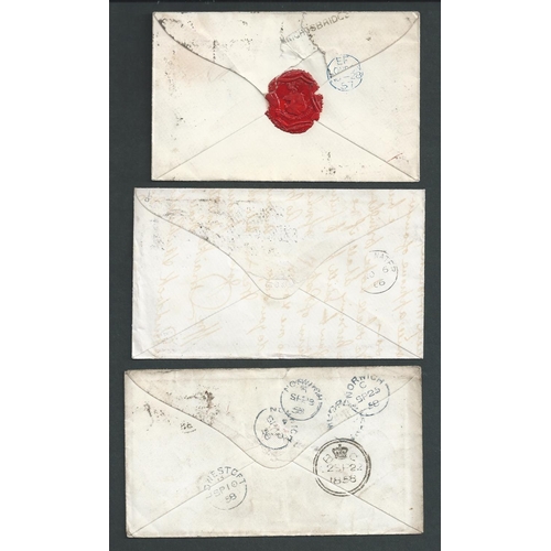 341 - 1857-74 Covers franked by 1d reds, various unusual uses and rates including 1857 cover redirected wi... 