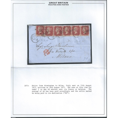 343 - 1859-73 Covers franked 6d to Italy, the first from Keighley franked 2d plate 7 + 1d single and strip... 