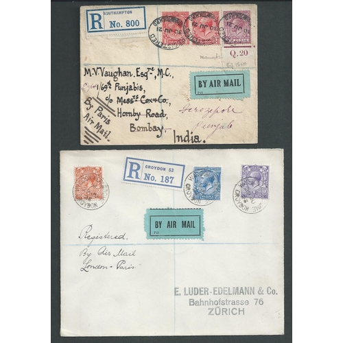 52 - 1921-29 Covers and cards comprising 1921 (June 30) registered cover to India franked 8d, flown from ... 