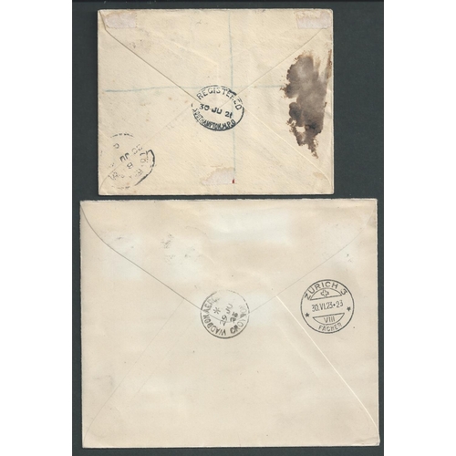 52 - 1921-29 Covers and cards comprising 1921 (June 30) registered cover to India franked 8d, flown from ... 