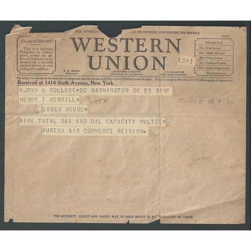 65 - Dick Merrill. 1936 (Aug 21-28) Telegrams sent to Merrill in the USA concerning his forthcoming fligh... 