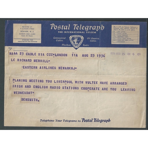 65 - Dick Merrill. 1936 (Aug 21-28) Telegrams sent to Merrill in the USA concerning his forthcoming fligh... 