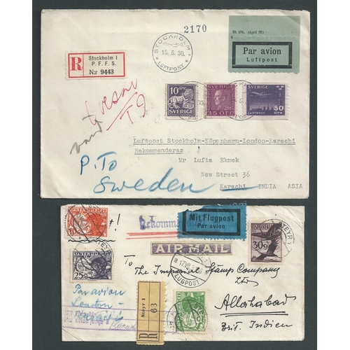 66 - Covers to India. 1929-37 Covers to India comprising 1929 covers from Switzerland to Karachi (3) and ... 