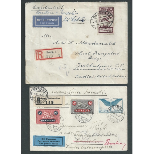 66 - Covers to India. 1929-37 Covers to India comprising 1929 covers from Switzerland to Karachi (3) and ... 