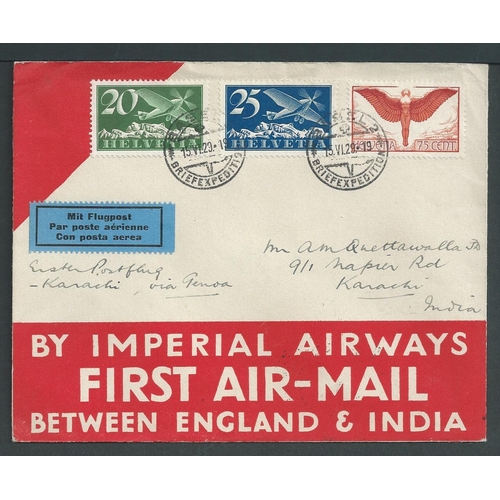 66 - Covers to India. 1929-37 Covers to India comprising 1929 covers from Switzerland to Karachi (3) and ... 