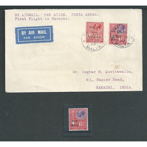 81 - Malta. 1929 Covers from Valletta comprising March 28th first flight to Karachi, May 9th first accept... 