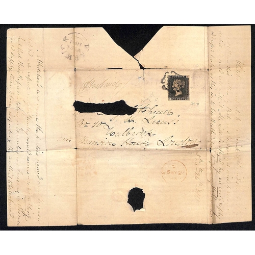 240 - 1841 (May 24) Entire from Warwick to London bearing a 1d black, GD plate 6 with good margins tied by... 