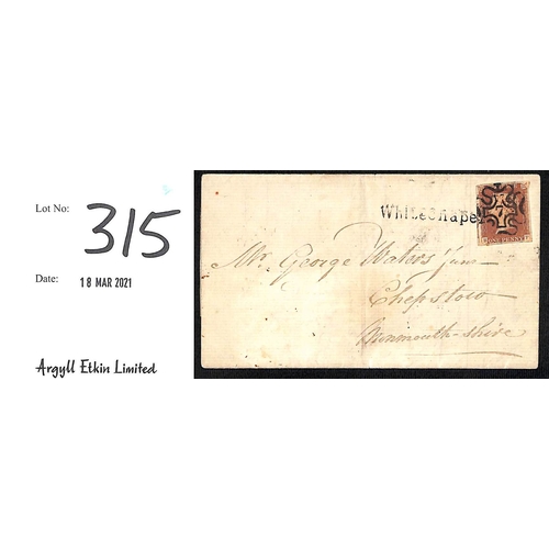 315 - 1843 (Nov 1) Entire letter from London to Chepstow, a fine four margin 1d red-brown cancelled fine N... 