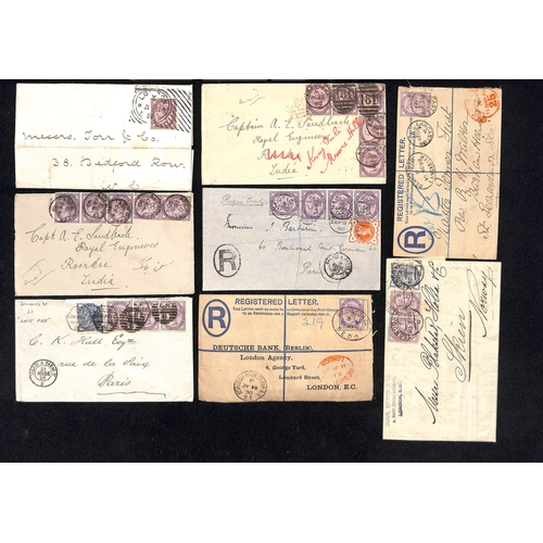 397 - 1885-99 Covers with 1d lilacs, various frankings and destinations including two 1890 covers franked ... 