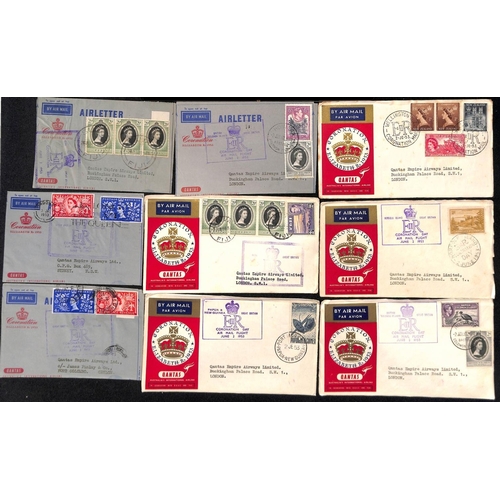 14 - 1953 (June 2) QANTAS Coronation day flight, the complete set of printed flight envelopes (24) and ai... 